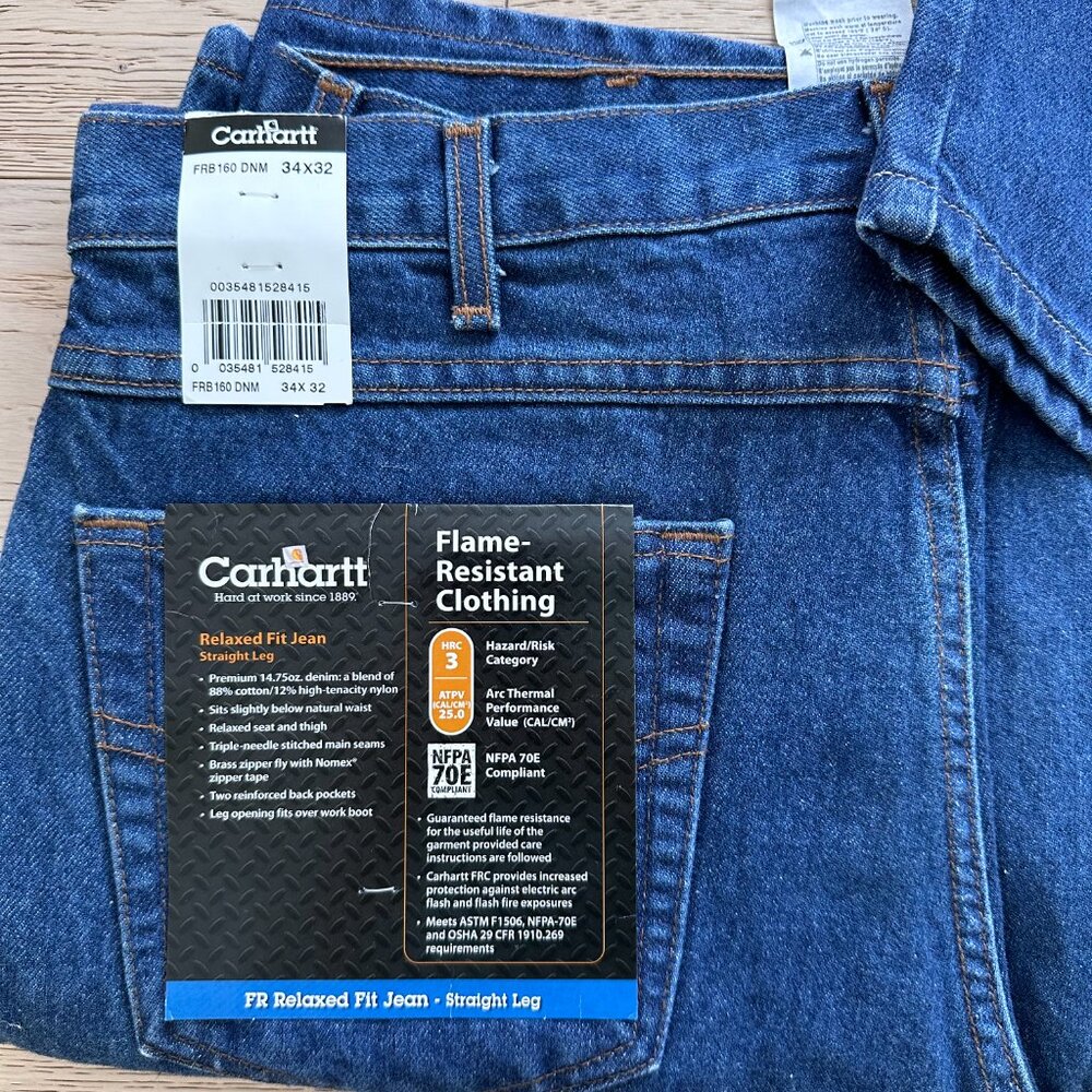 NWT‎ Carhartt FR Relaxed Fit Jeans 34x32 FRB160 DNM - Picture 2 of 3